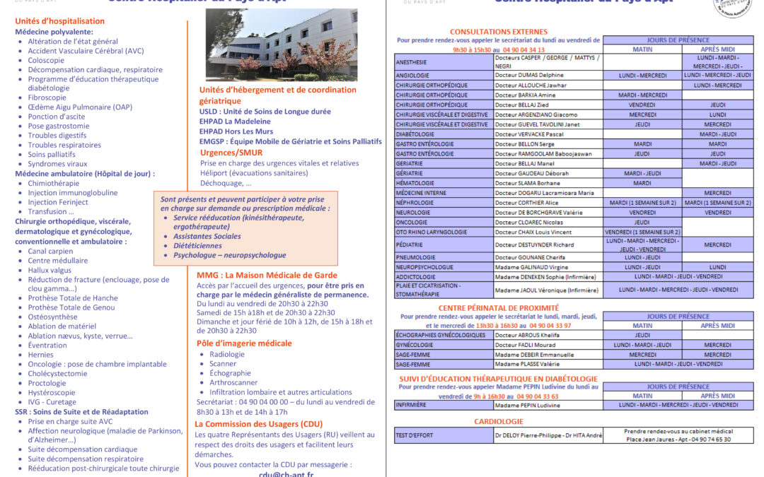 Découvrez les services du Centre Hospitalier d’Apt
