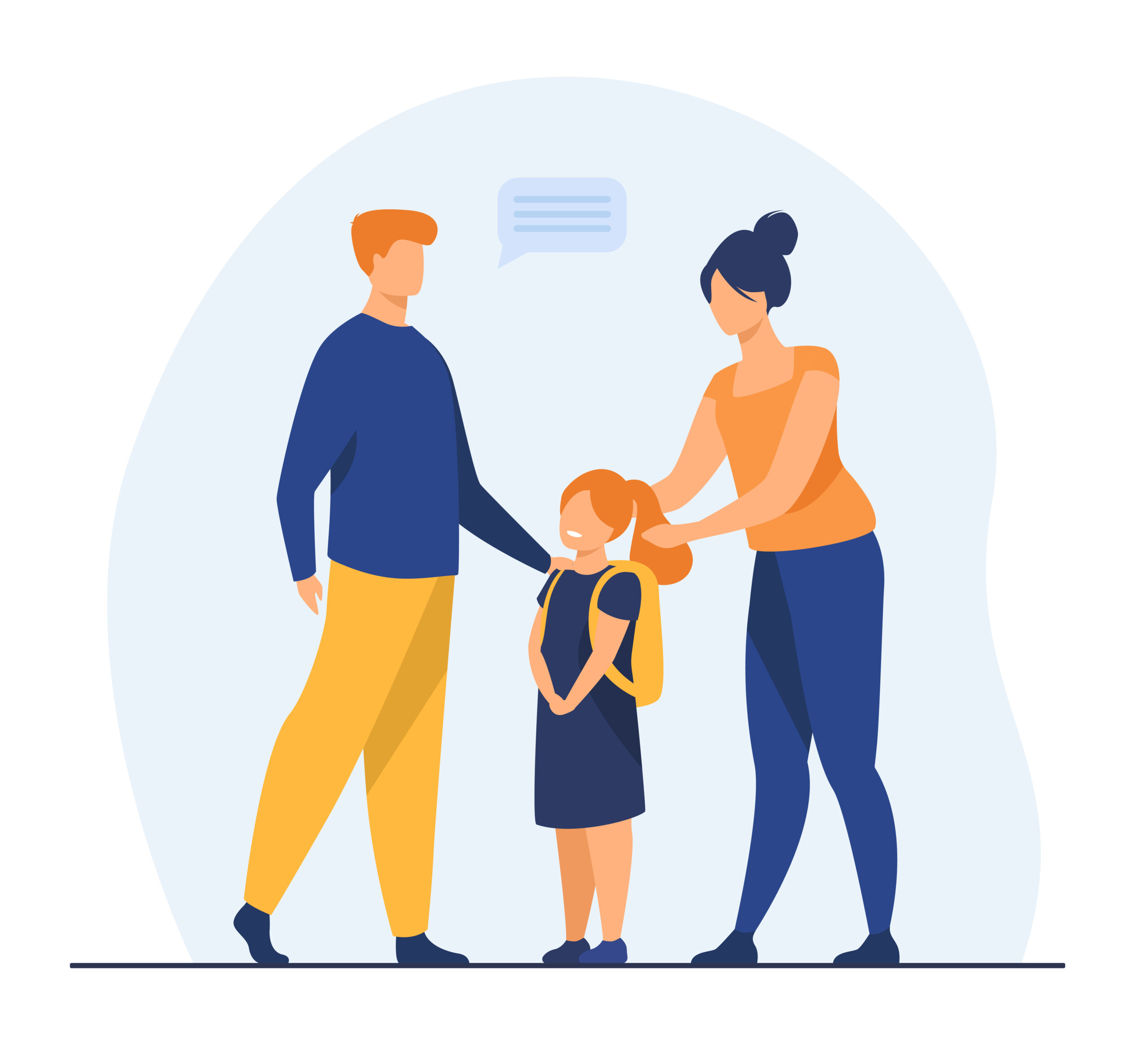 Parents preparing cute daughter to school