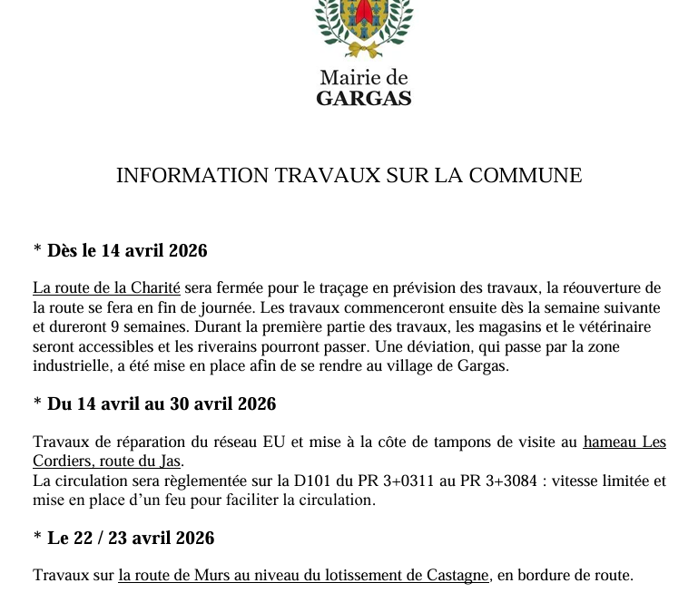 Travaux sur la commune