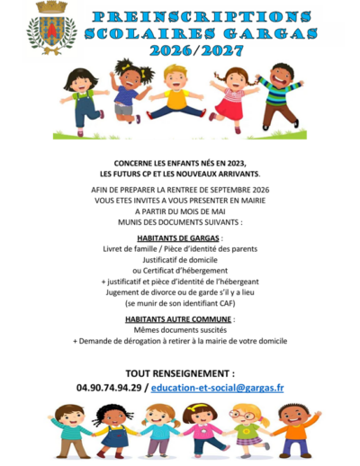 Préinscriptions Scolaire 2026-2027