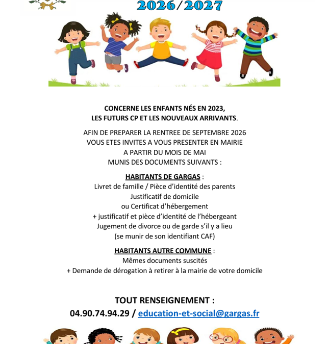 Préinscriptions Scolaire 2026-2027